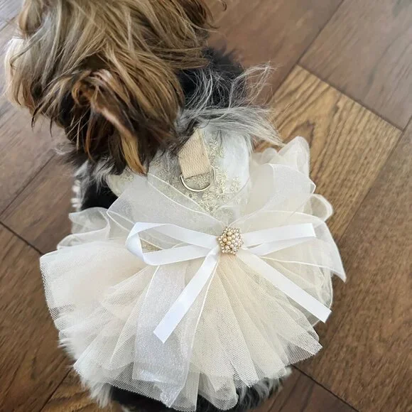 Dog Spring/Summer Breathable White Wedding Dress Princess with Pulling Cord XXS - Picture 2 of 9